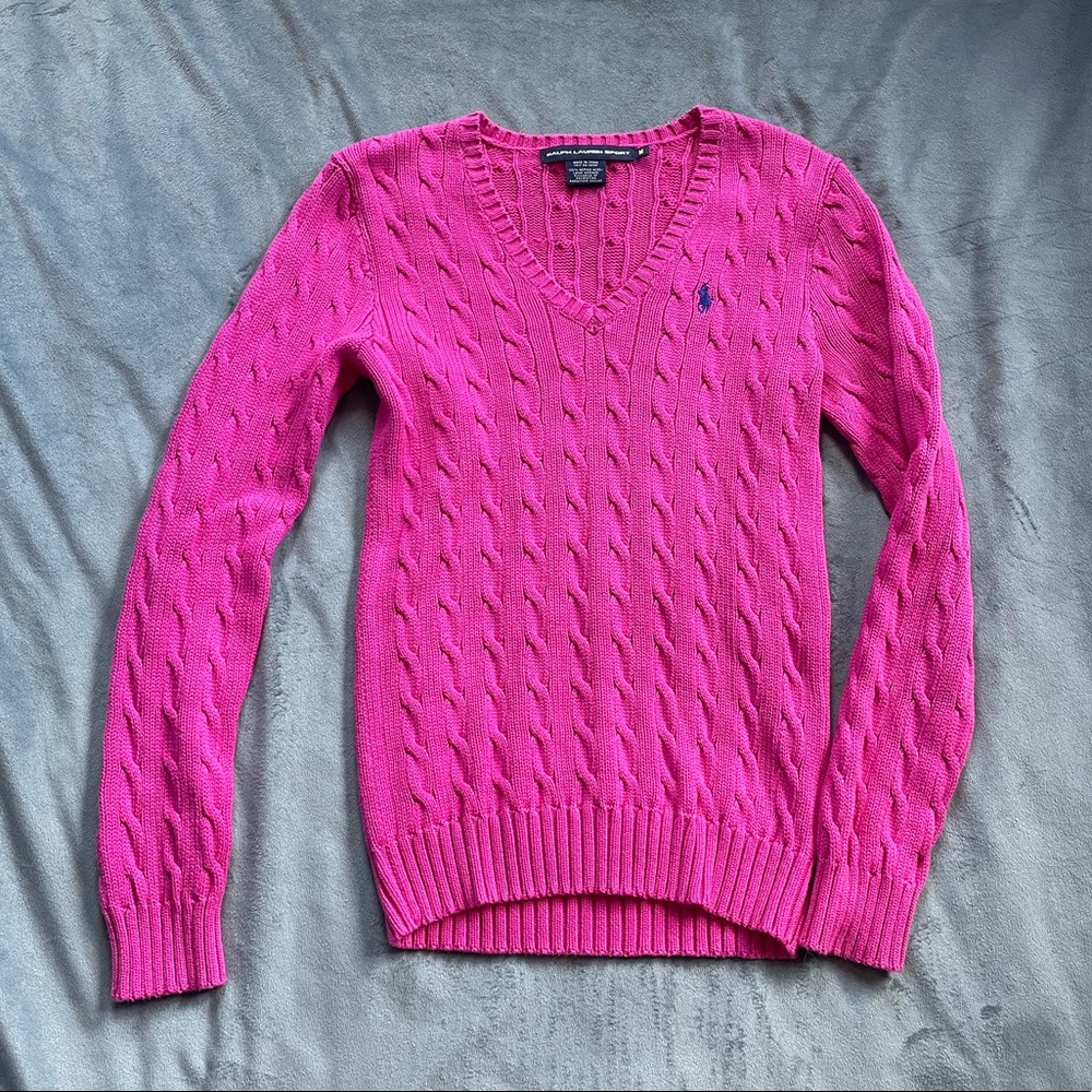 Ralph Lauren Cable Knit V-neck Sweater - M